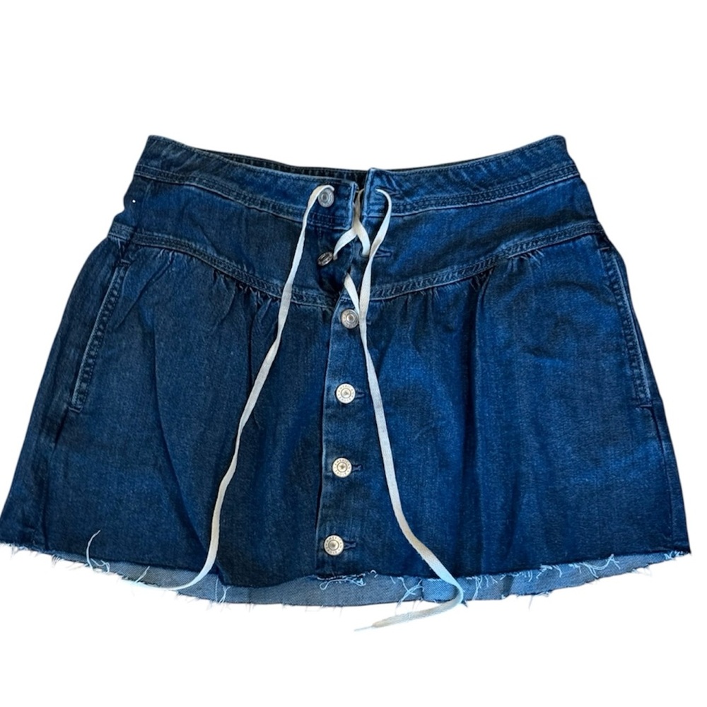 American Eagle AEO Denim Button Front Mini Skirt Lace up Western Country Jean 6 - Picture 2 of 8